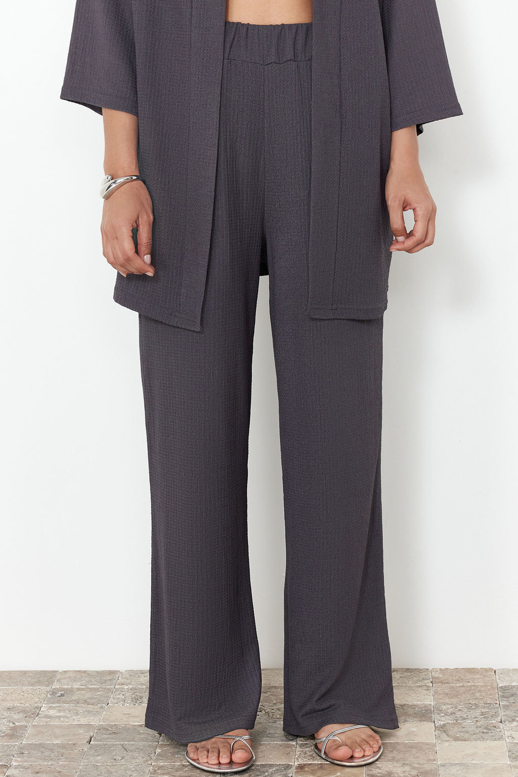 Fume Relaxed/Rahat Kesim Orme Kimona Pantolon Alt-Ust Tak?m TWOSS24AU00091