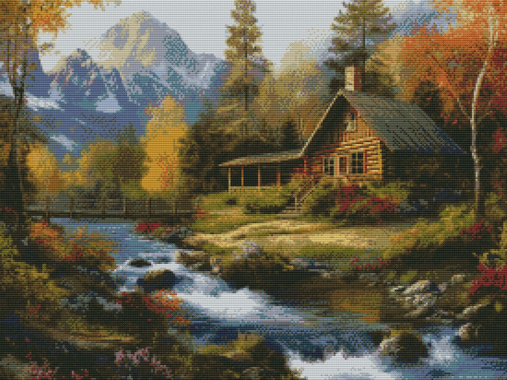 Вышивка крестиком 40х50см, Дом у реки