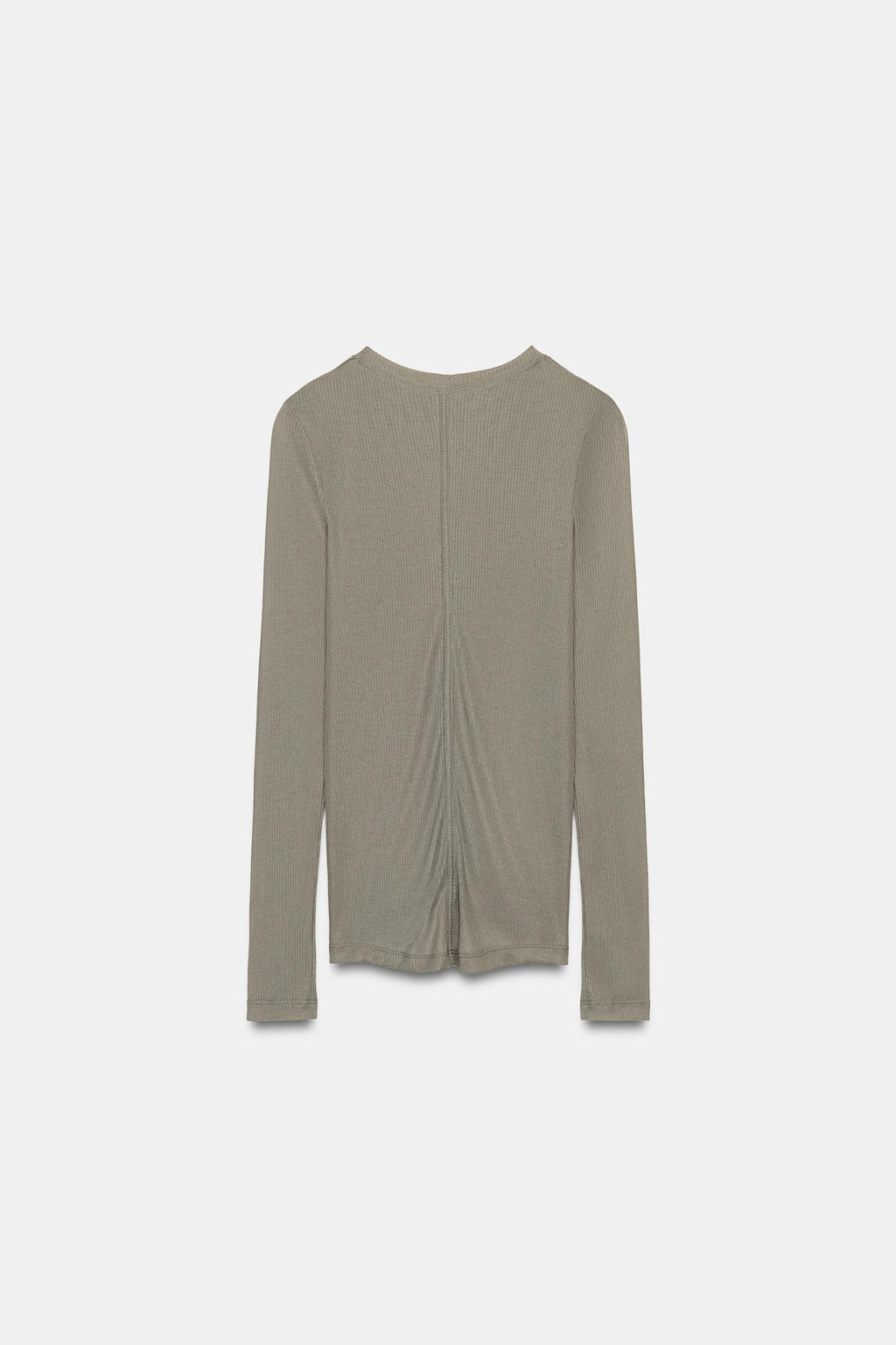 CAMISETA RIB ESCOTE PICO / Khaki claro - Zara фото 6