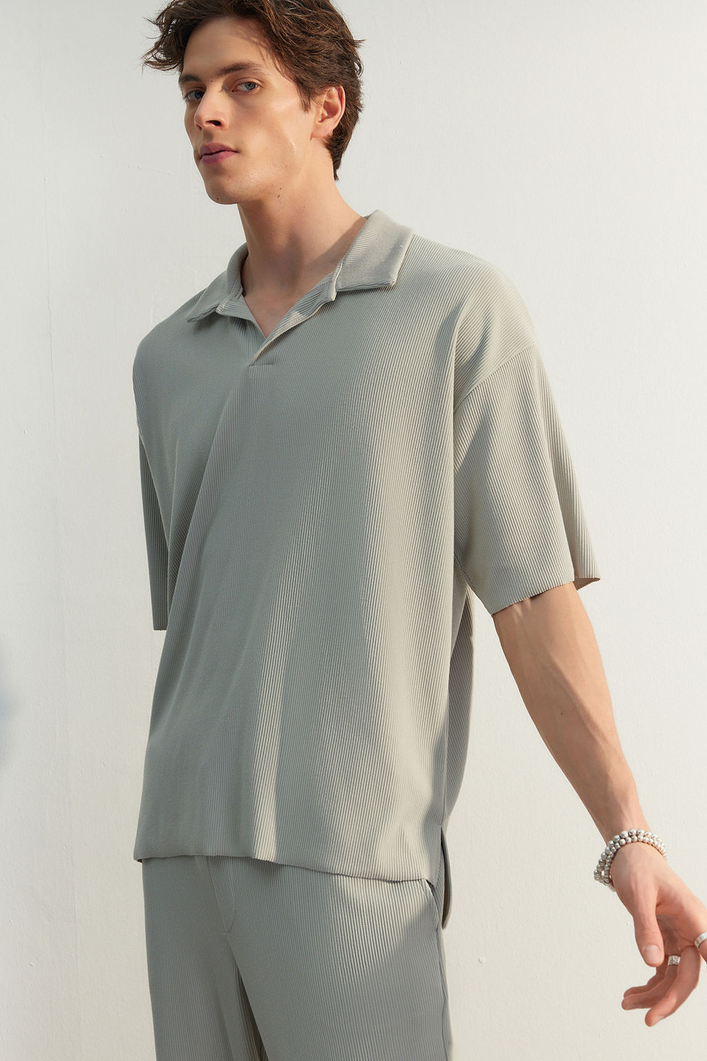 Tas Oversize/Genis Kesim Dokulu K?r?smaz Ottoman Polo Yaka T-Shirt TMNSS23PO00020