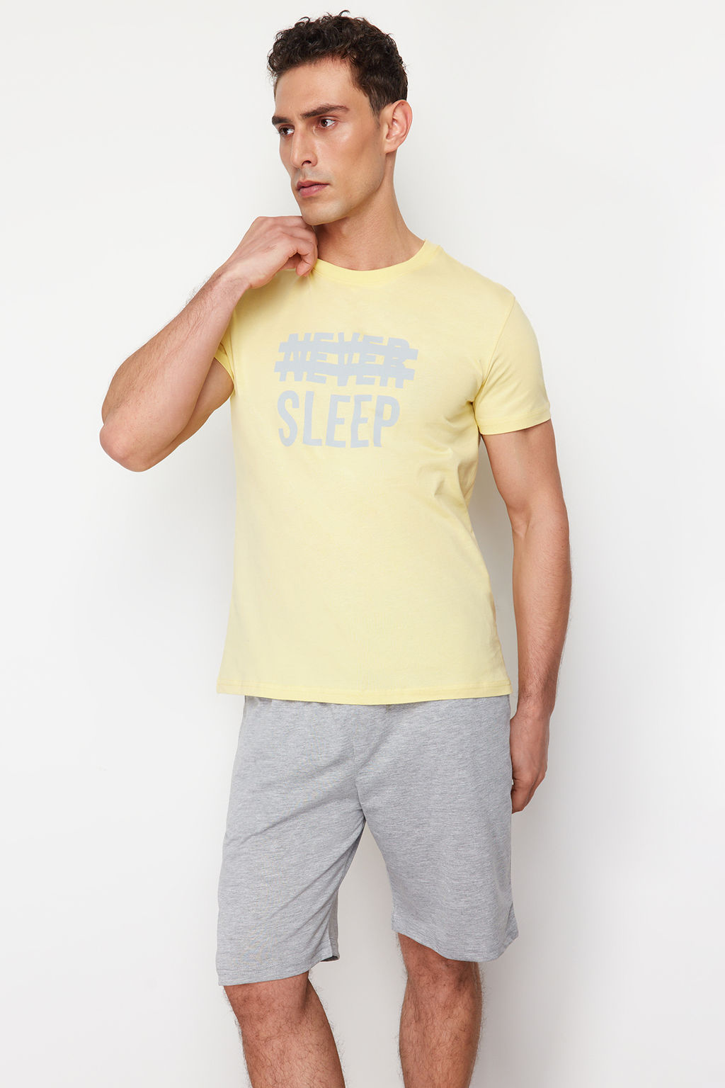 TRENDYOL MAN Mavi %100 Pamuk Regular Fit Orme Yazl?k Sortlu Pijama Tak?m? THMSS21PT0216 - Trendyolmilla фото 3