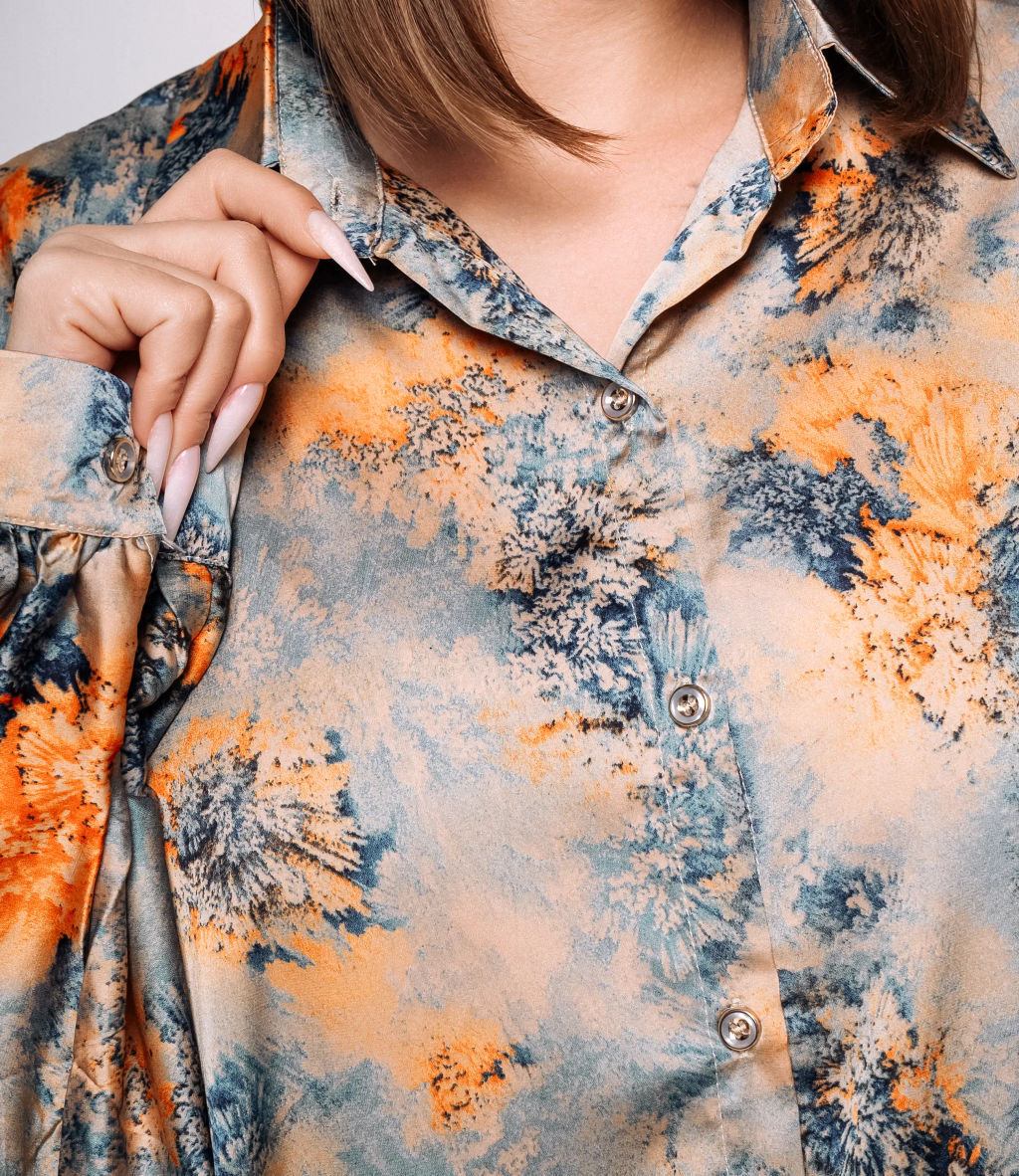 Блуза #КТ1936 (2), голубой, оранжевый