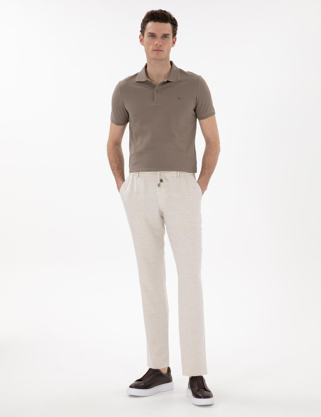 Koyu Vizon Slim Fit %100 Pamuk Polo Yaka Basic Ti__rt