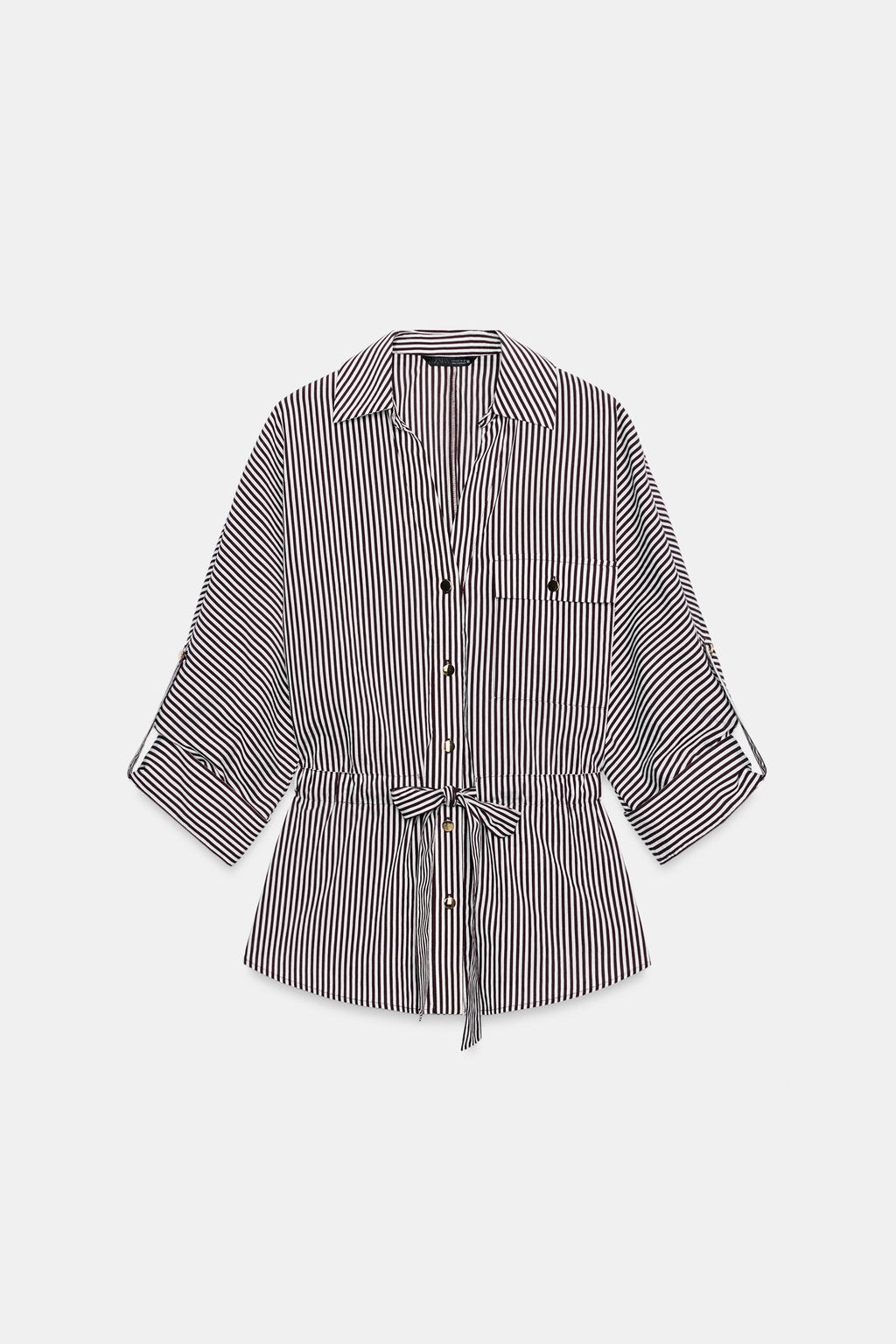 CAMISA SAFARI RAYAS / marron/blanco