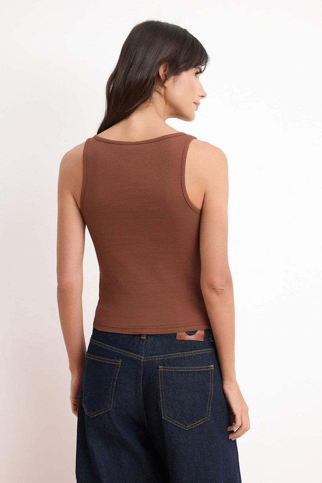 Kahverengi Slogan Fitted/Vucuda Oturan Havuz Yaka Kolsuz Fitilli Esnek Orme Atlet TWOSS26AL00035 - Trendyolmilla фото 4