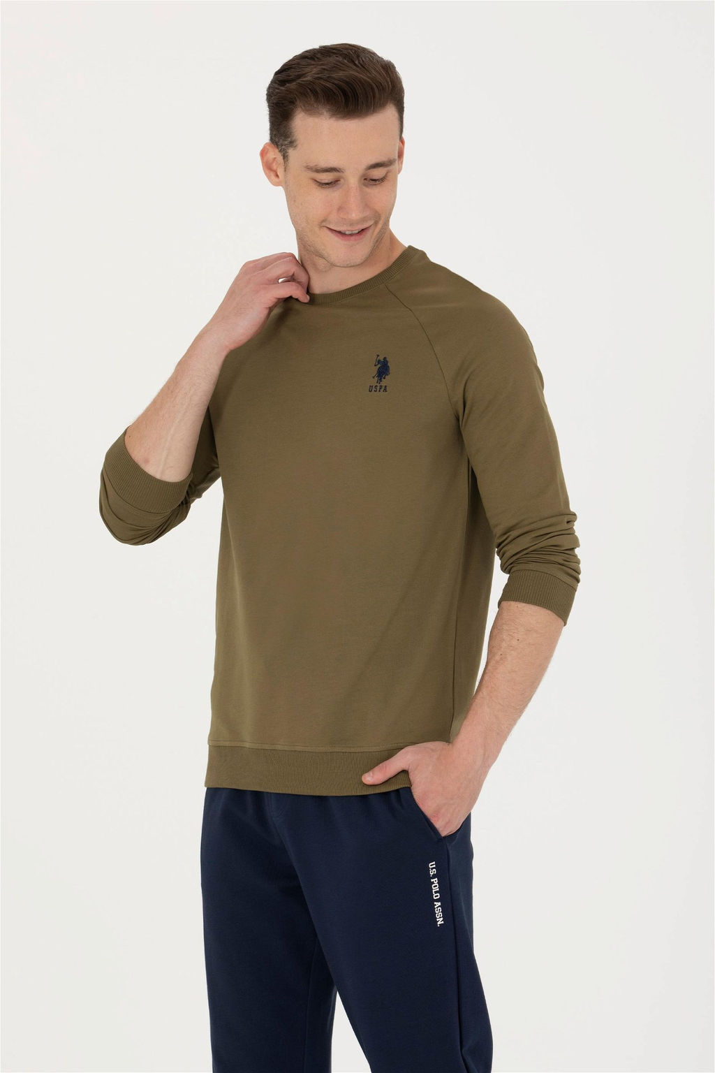 U. S. Polo Assn / Мужской базовый свитшот цвета хаки - U.s. polo assn фото 8