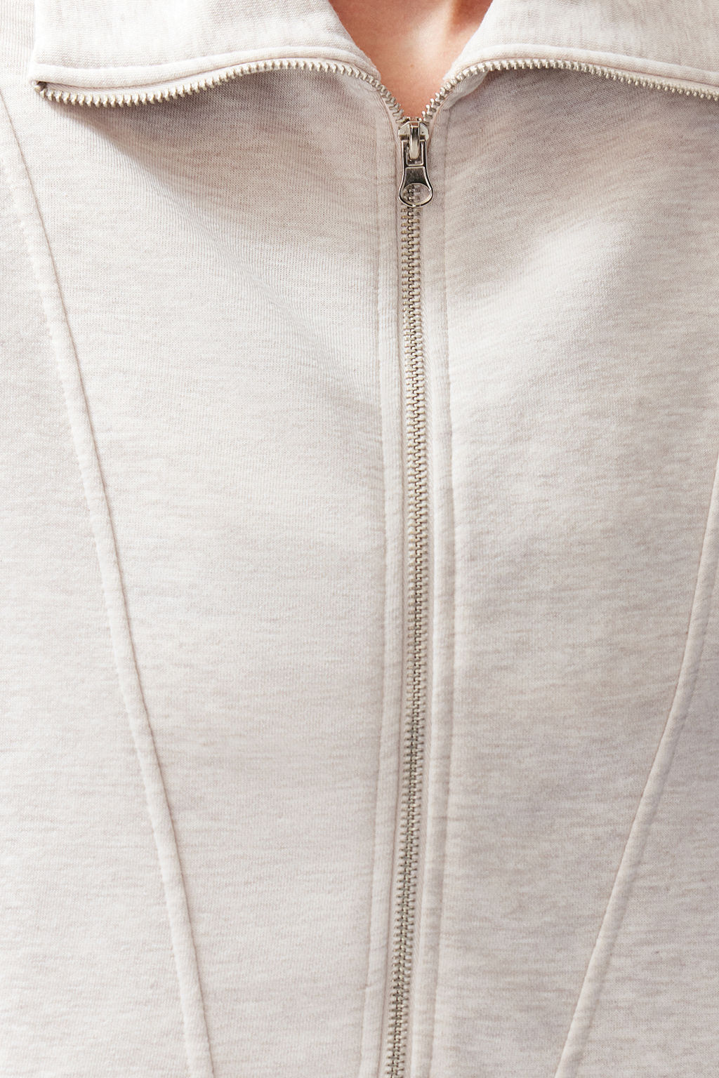 Bej Melanj Relaxed/Rahat Kal?p Fermuarl? Dik Yaka Ay Kol Kal?n Yelek TWOSS24YE00011