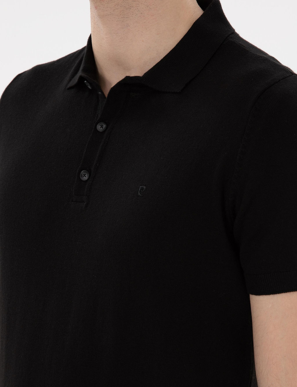 Siyah Slim Fit D__meli Polo Yaka Triko Ti__rt