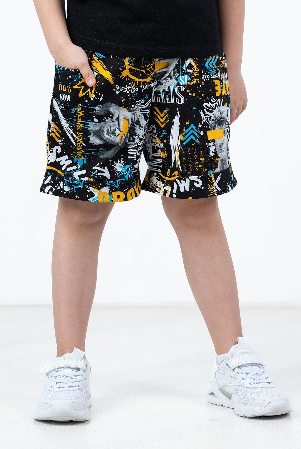 Шорты с карманами Эбби, цвет Черный/Желт-Голуб Brave,100% х/б - 5+ фото 2