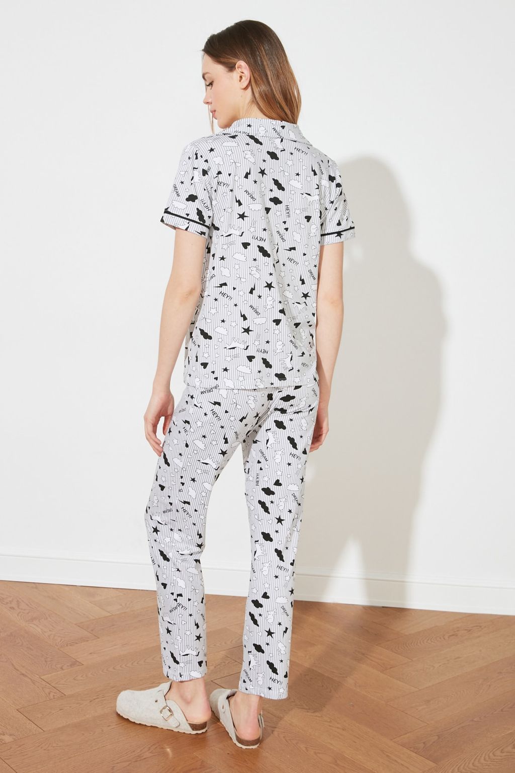 Trendyolmilla Ac?k Pembe %100 Pamuklu Eglence Desenli Biyeli Orme Pijama Tak?m? THMSS19IP0037 фото 13