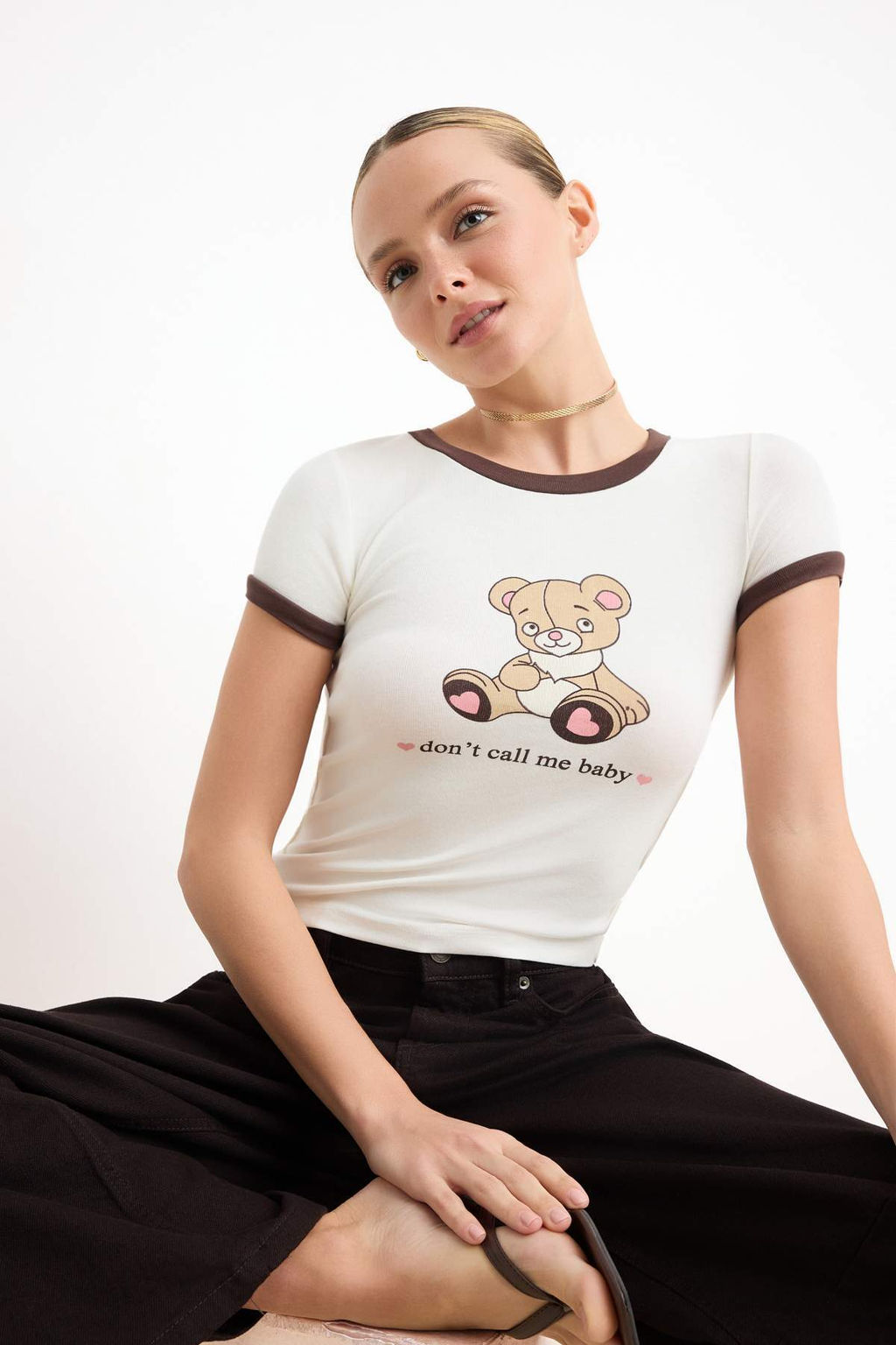 Gri Melanj Fitted/Vucuda Oturan K?sa Kollu Pamuk Ribana Orme T-Shirt TWOSS26TS00126 - Trendyolmilla фото 9