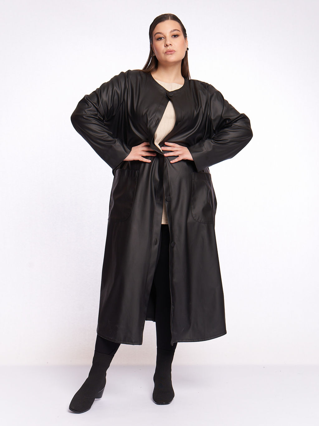 Кожаное пальто PL39309BLK01 - Артесса фото 2