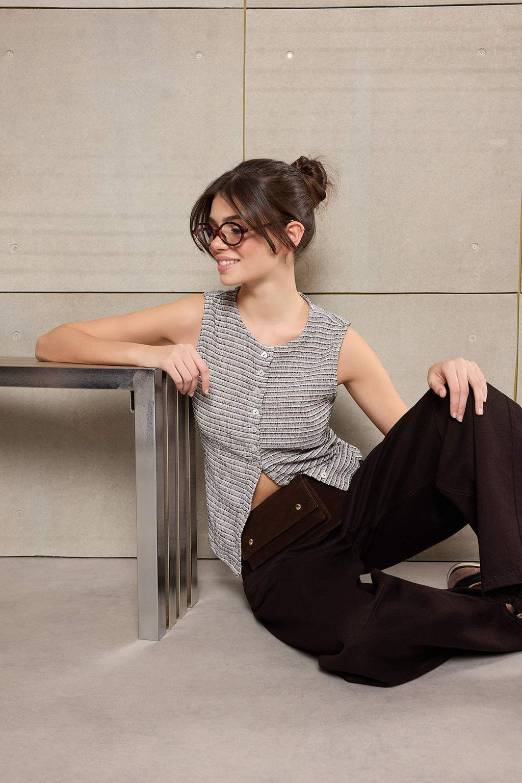 Cok Renkli Cizgili Fitted/Vucuda Oturan Dugmeli Kolsuz Dokulu Orme Bluz TWOSS26BZ00260 - Trendyolmilla фото 3