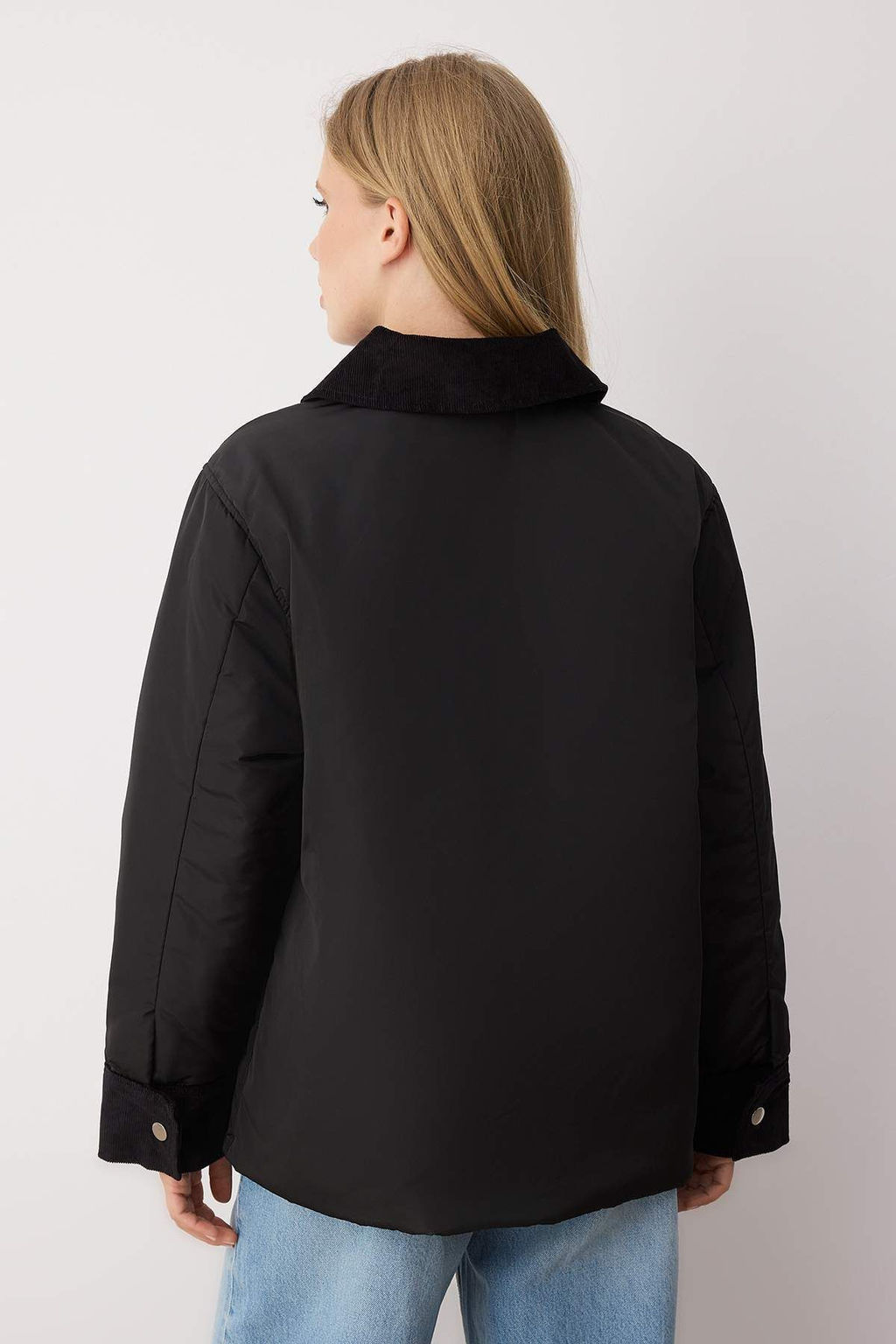 Siyah Regular Kal?p Yakas? Kadife Detayl? Elyafl? Ince Ceket Mont TWOAW26MO00124 - Trendyolmilla фото 5