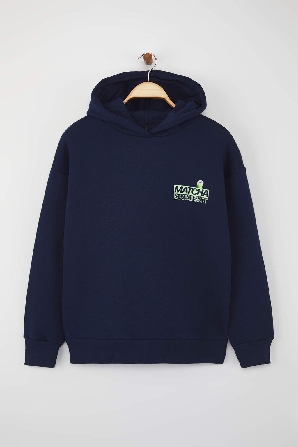 Teen Lacivert Overize Kal?p Matcha S?rt Bask?l? Kal?n Ici Polarl? Orme Sweatshirt TWOAW26SW00016 - Trendyolmilla фото 7