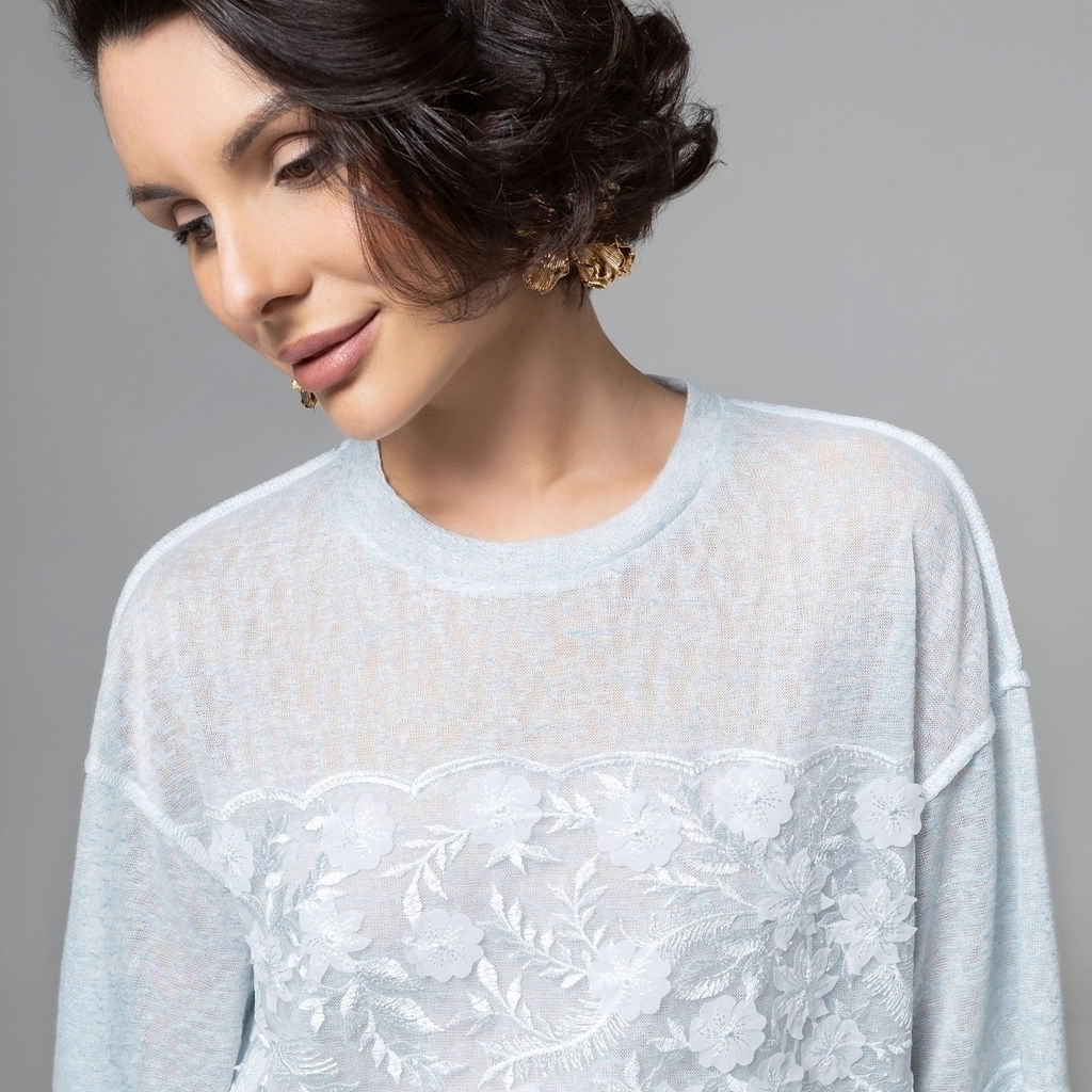 Футболка с объемным декором, Буду тебе сниться (голубой меланж) - Charutti фото 3