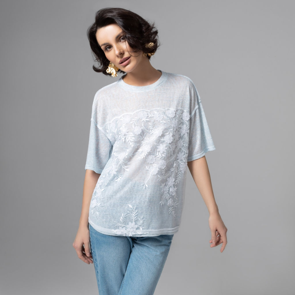 Футболка с объемным декором, Буду тебе сниться (голубой меланж) - Charutti фото 28