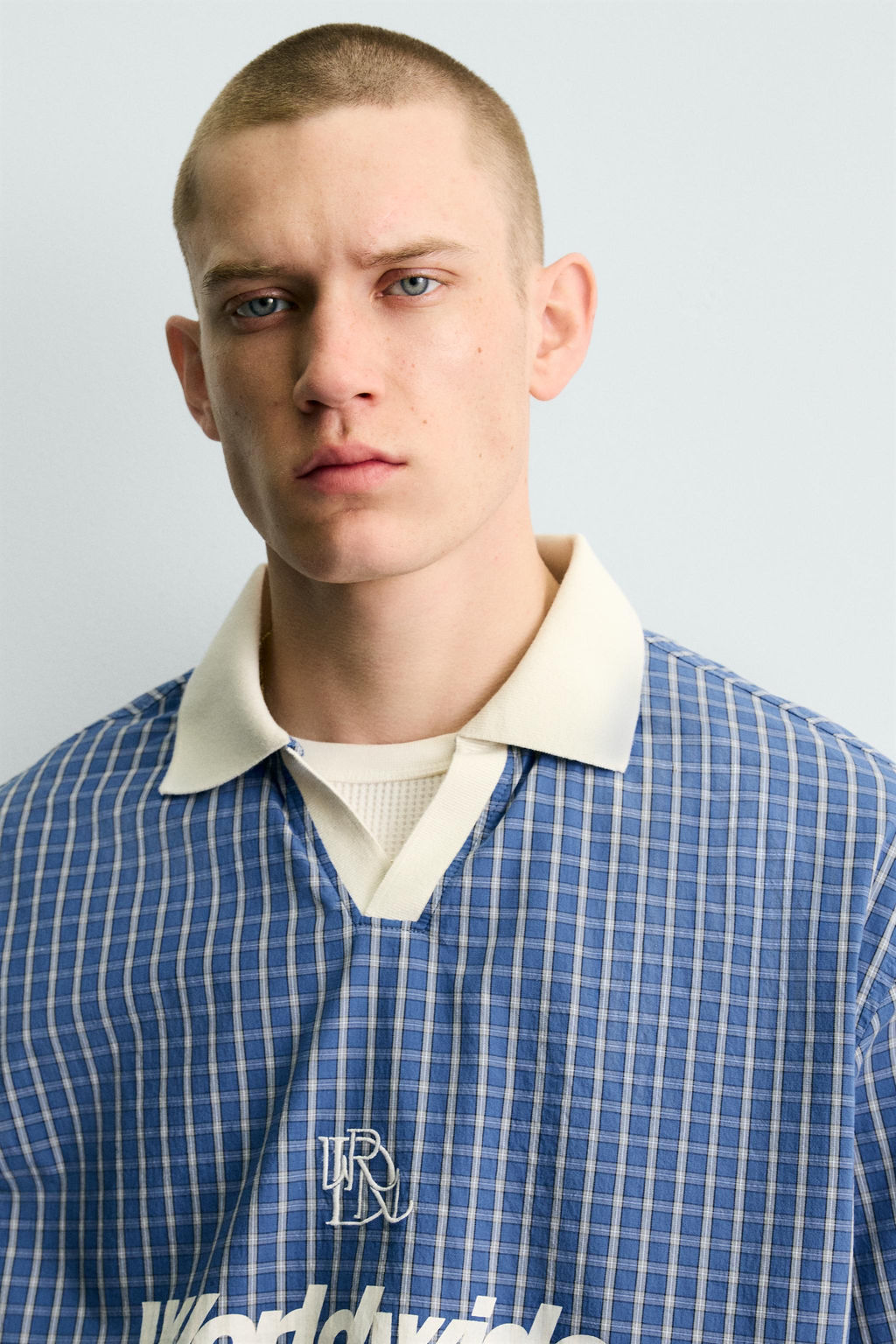 CAMISA POLO CROPPED FIT TEXTO ESTAMPADO / Azul / Blanco - Zara фото 5