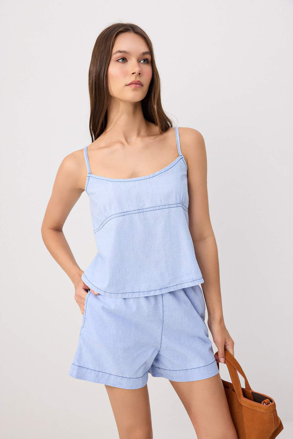 A__k Mavi Ask_l_ Crop Denim Bluz TWOSS26BZ00831