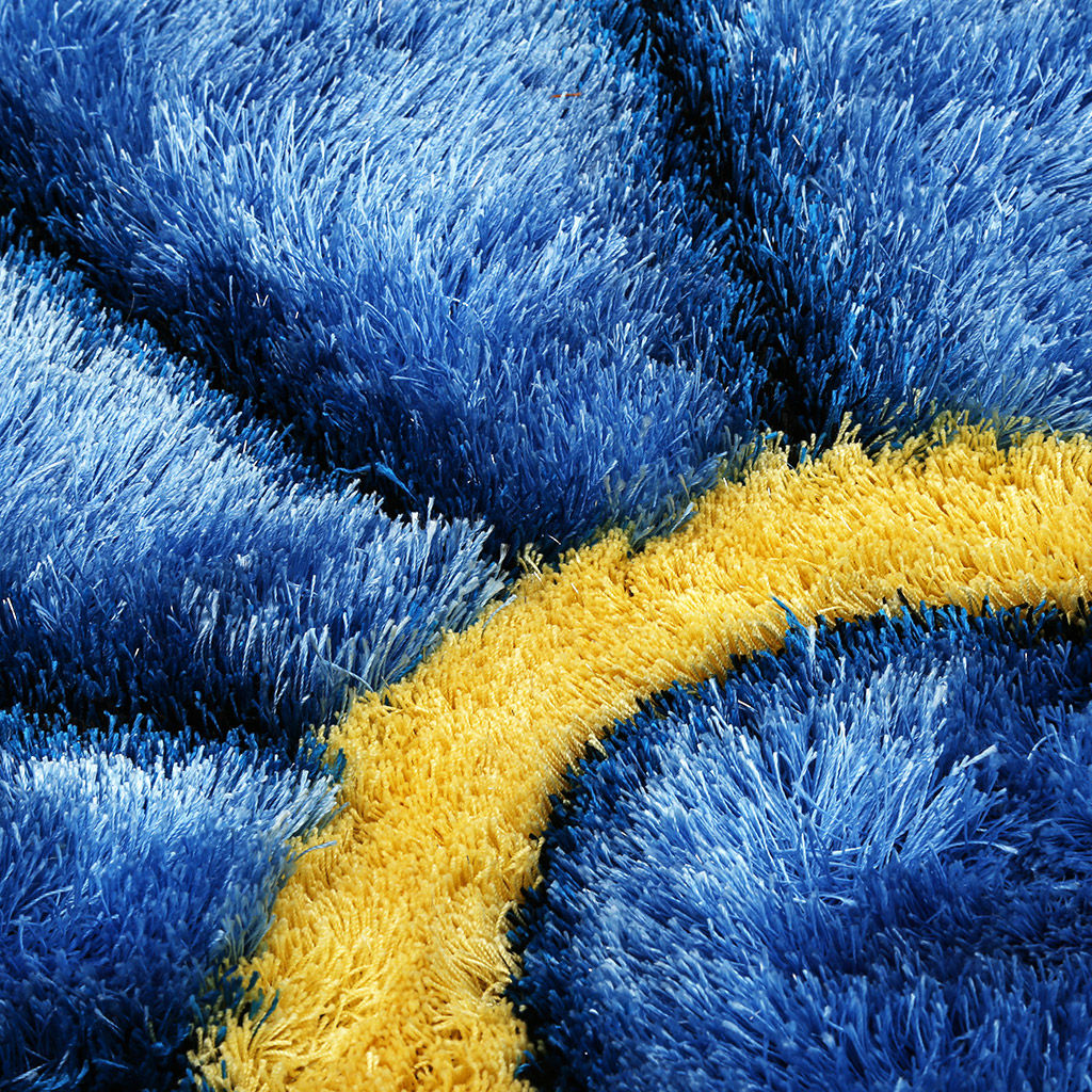 Коврик "Ромашка" 120х120см длинный, объемный ворс 3см, 100% полиэстер, плотная тканная основа, цвет - синий (Китай)