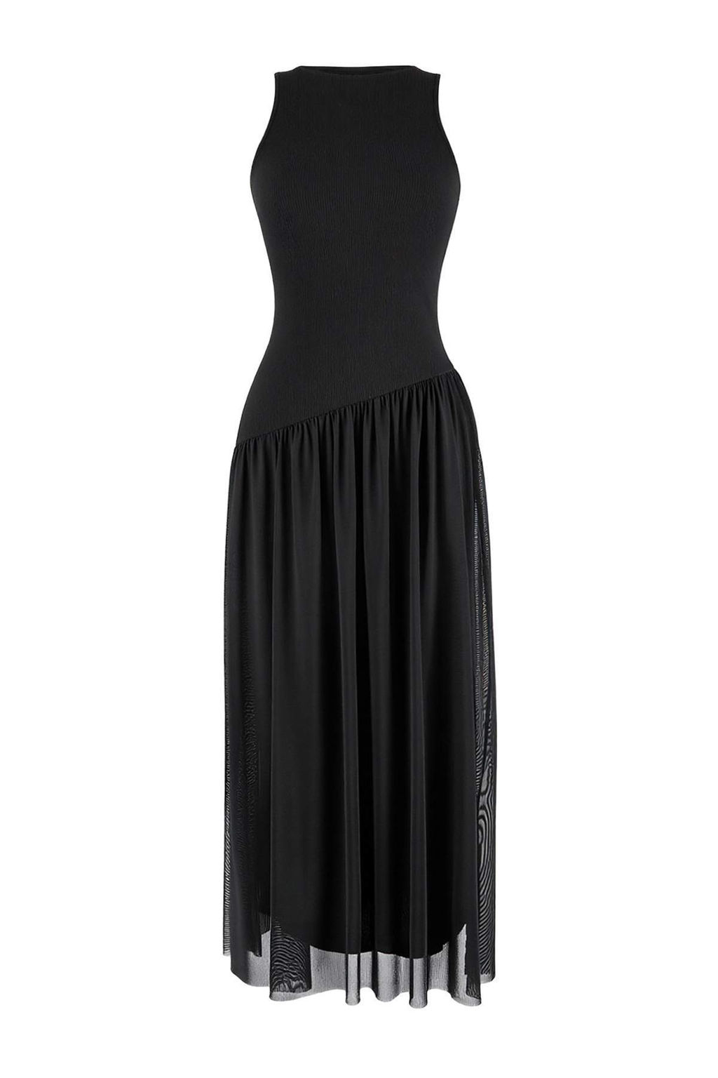 Siyah Belden Ac?lan Kolsuz Buzgulu Fitilli Esnek Orme Elbise TWOSS26EL00204