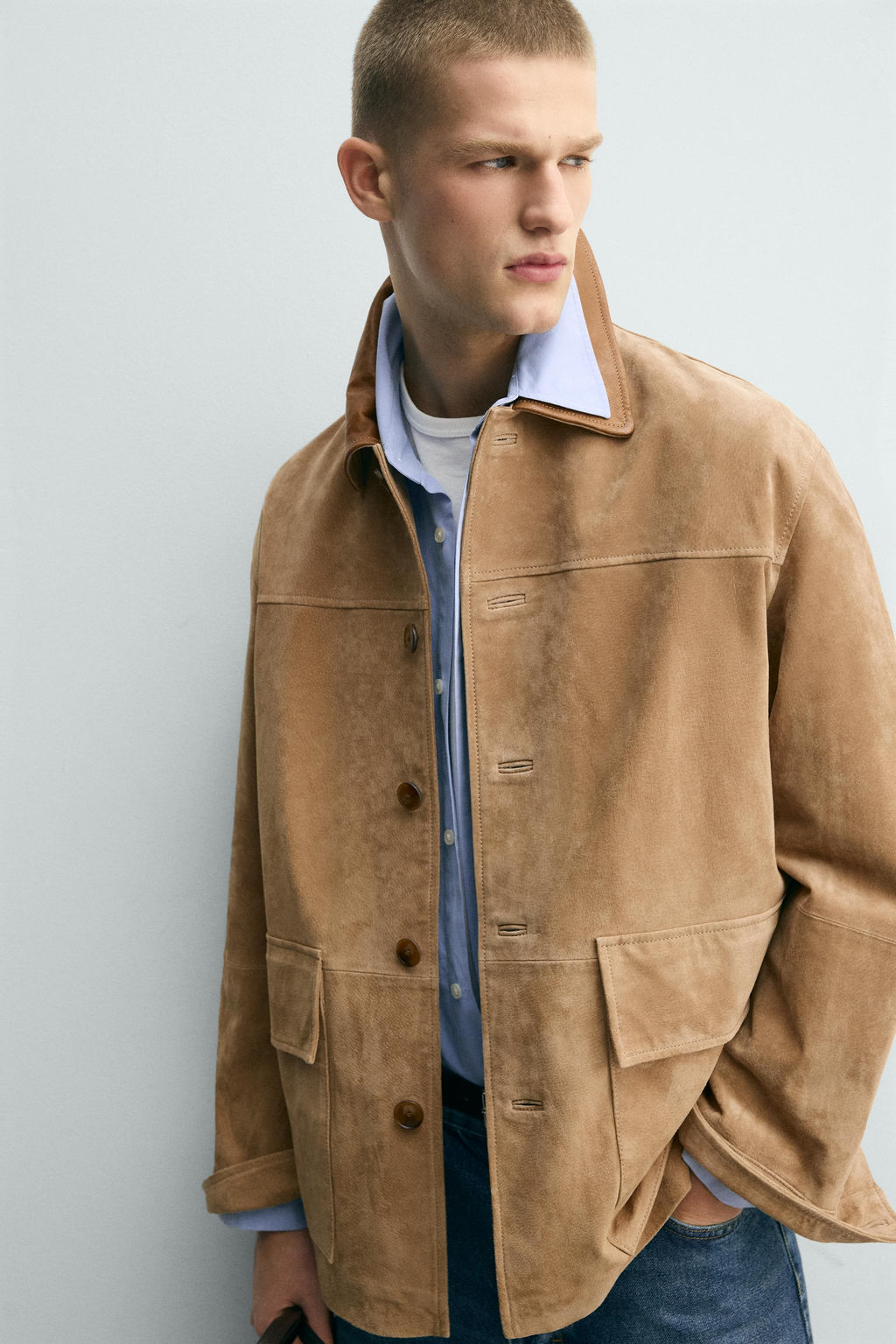 CHAQUETA PIEL SERRAJE CUELLO COMBINADO / Tostado - Zara фото 6