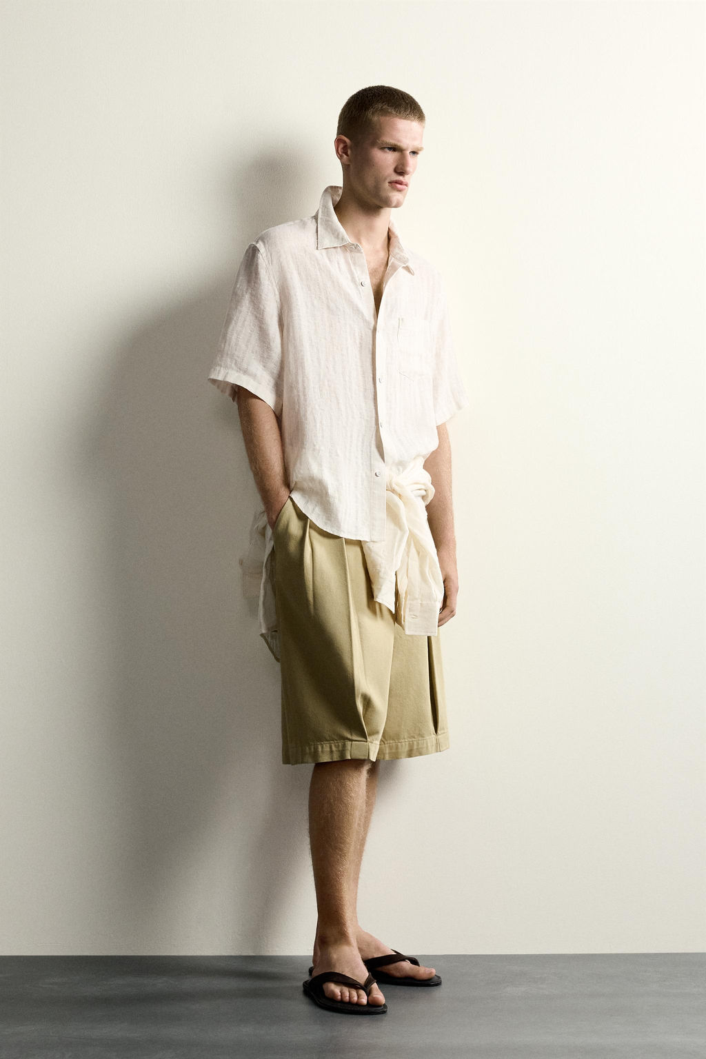 CAMISA JACQUARD RAYAS 100% LINO / Beige - Zara фото 4