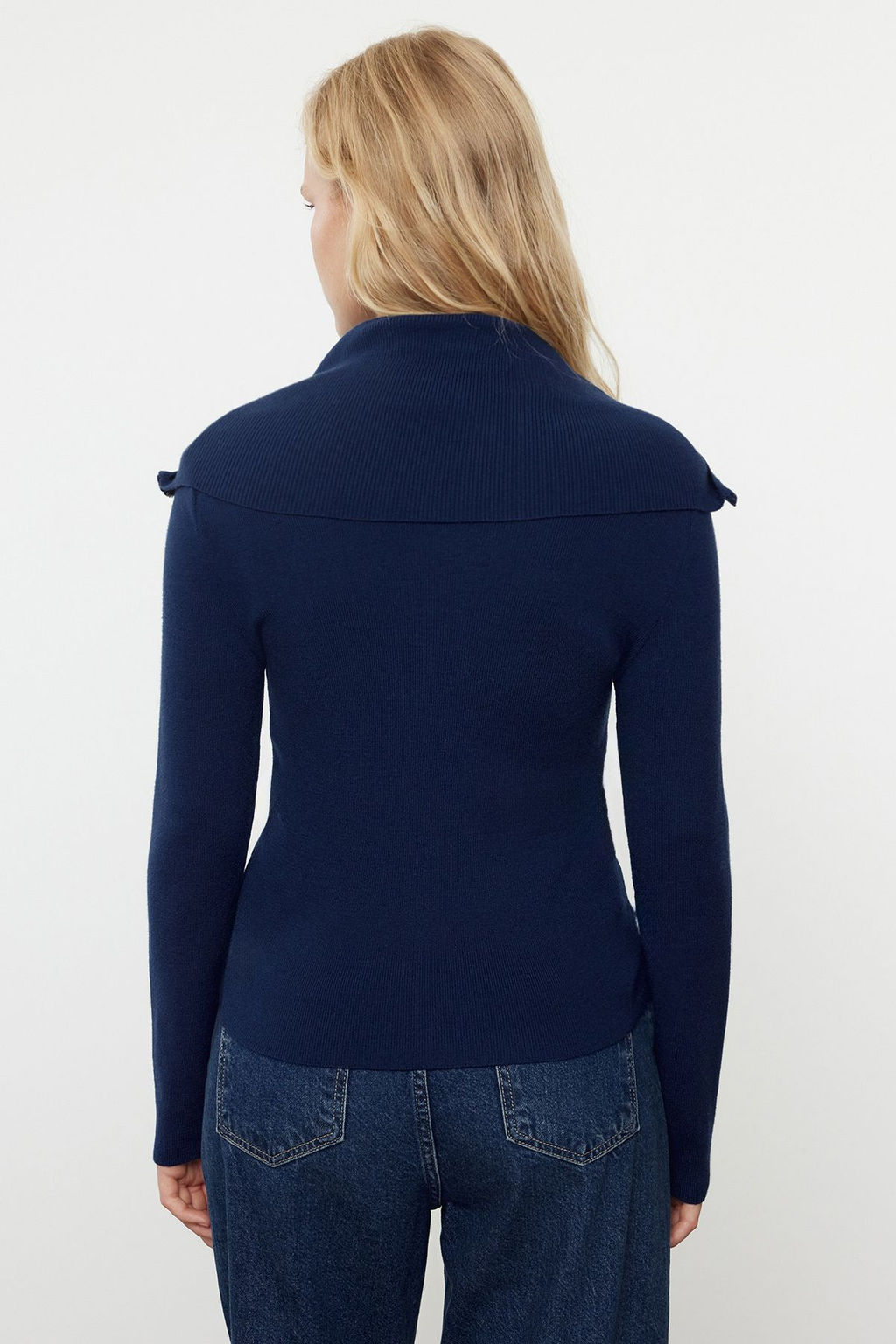 Lacivert Fermuarl? Premium Iplik/Ozel Iplik Fitted/Vucudu Saran Triko H?rka TWOAW25HI00036