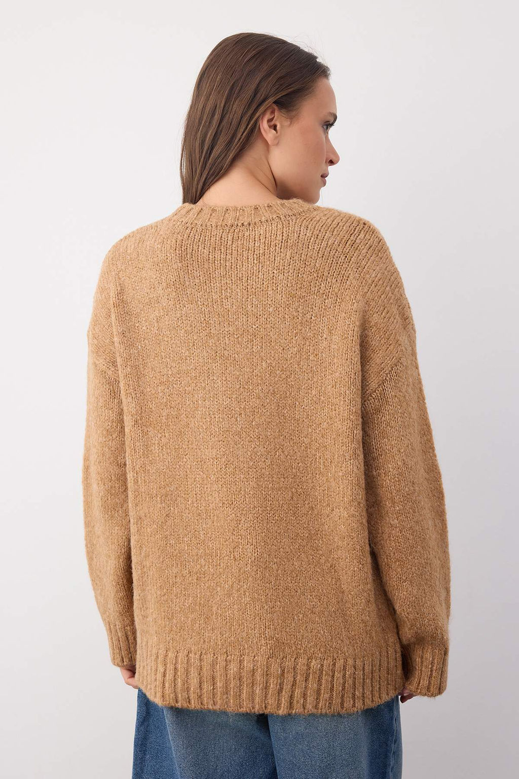 Wardrobe Essentials Camel Yumusak Dokulu Genis Kal?p Basic Triko Kazak | TWOAW26KZ00073