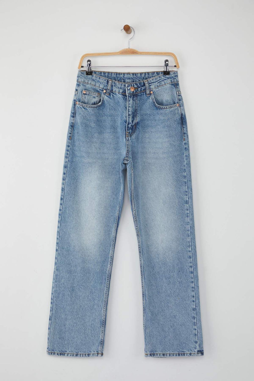 Koyu Mavi Yuksek Bel Comfort Straight Jeans TWOAW26JE00063 - Trendyolmilla фото 9