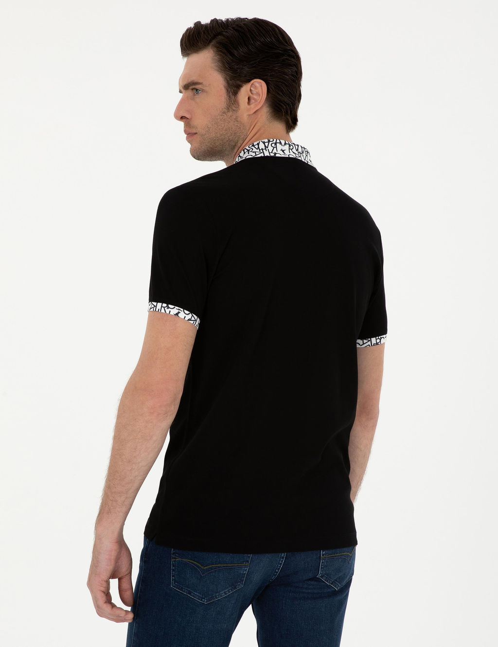 Siyah Slim Fit Polo Yaka Merserize T-shirt