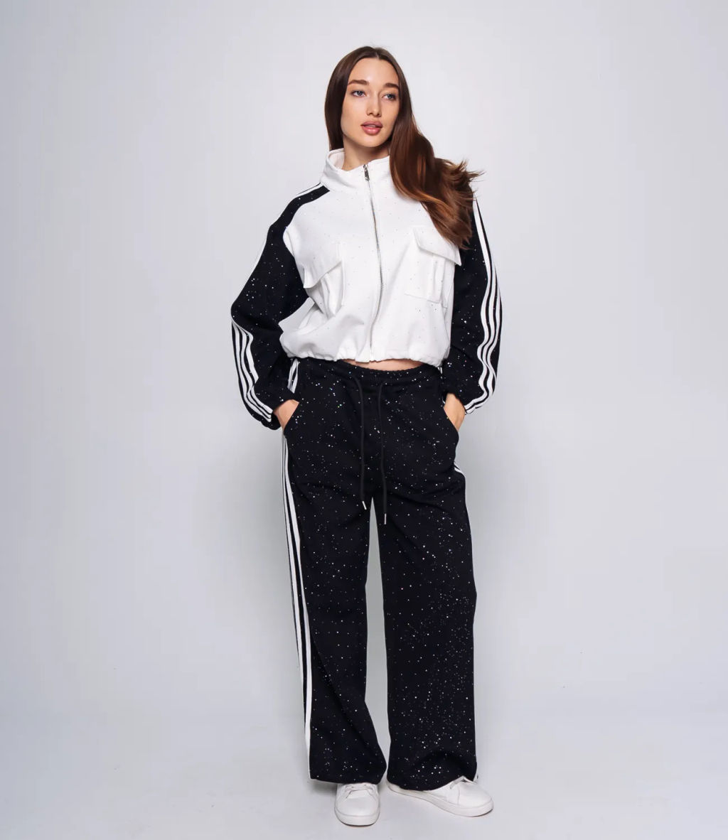 Спортивный костюм #КТ388-1, белый,чёрный