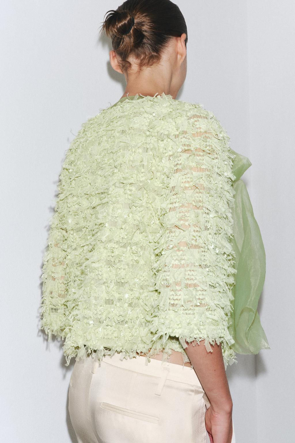 FRINGED KNIT CARDIGAN WITH ORGANZA TIE - Zara фото 3