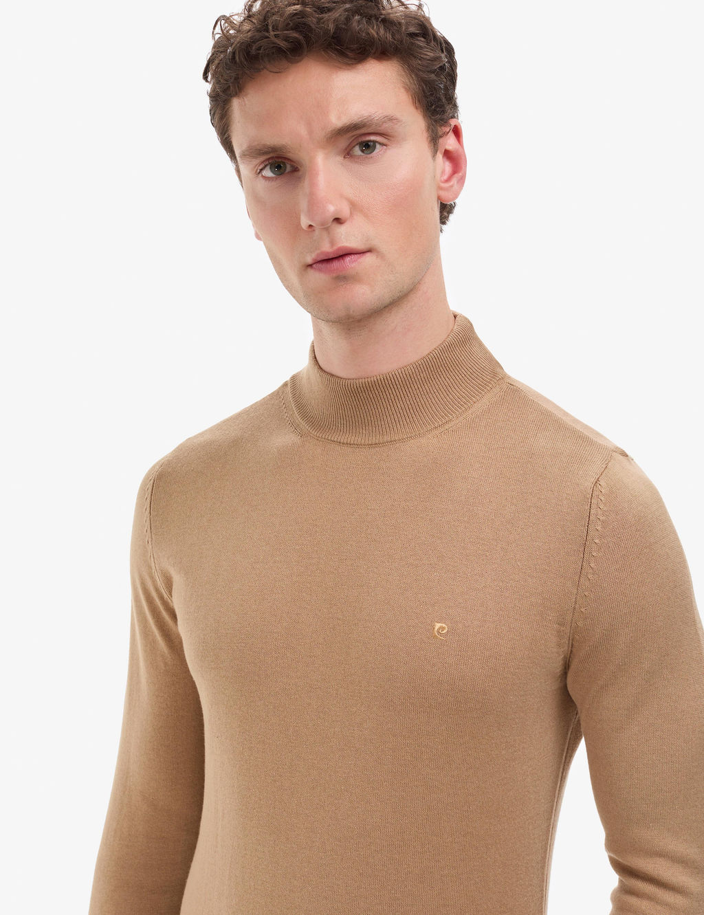 Camel Slim Fit Yar_m Bal_k__ Yaka Basic Triko Kazak