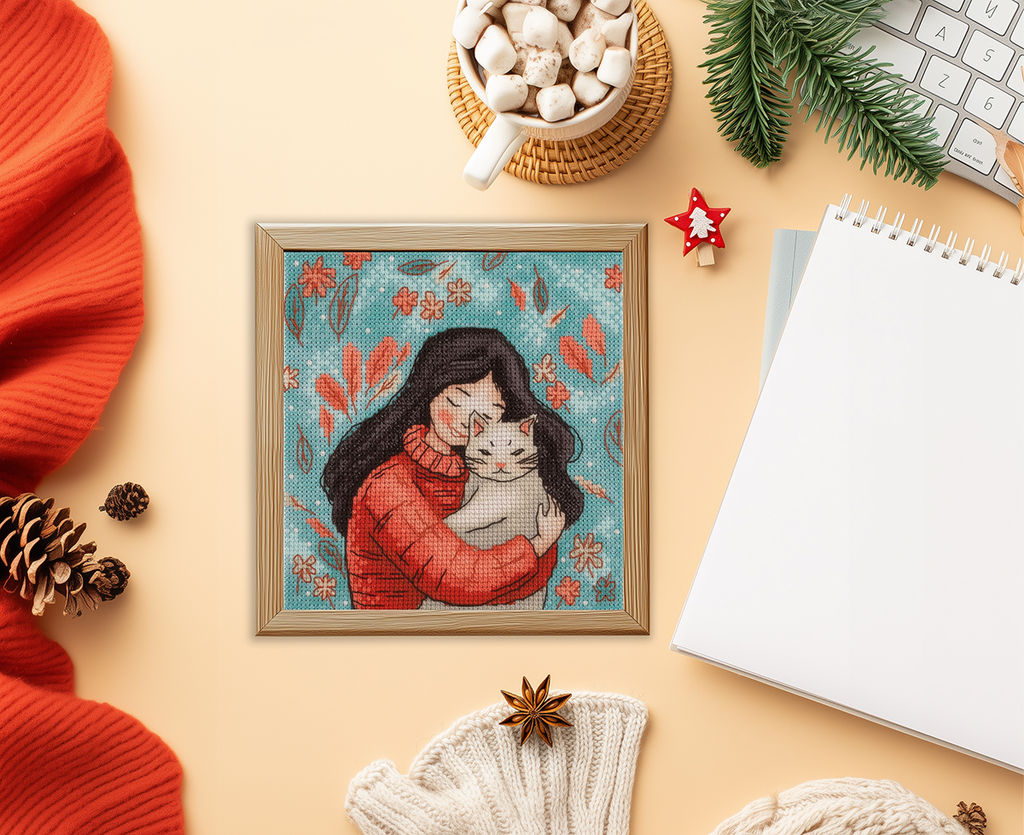 Klart набор для вышивания 8-559 Девушка с котом 12 х 13 см