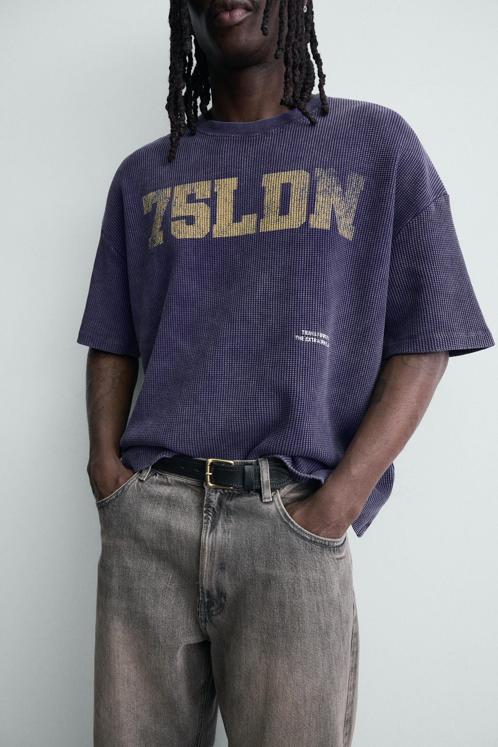 SUDADERA ESTRUCTURA WAFFLE ESTAMPADO LAVADO / Azul tinta - Zara фото 7