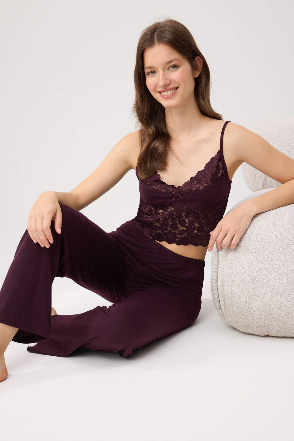 Bordo Dantel Detayl? Braletli Orme Pijama Tak?m? THMSS26PT00239