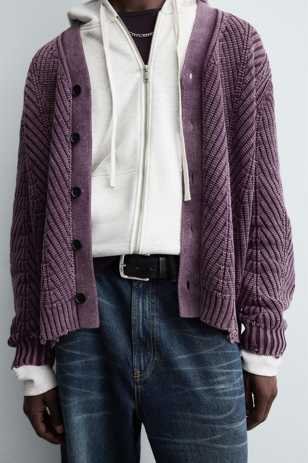 DISTRESSED EFFECT TEXTURED CARDIGAN