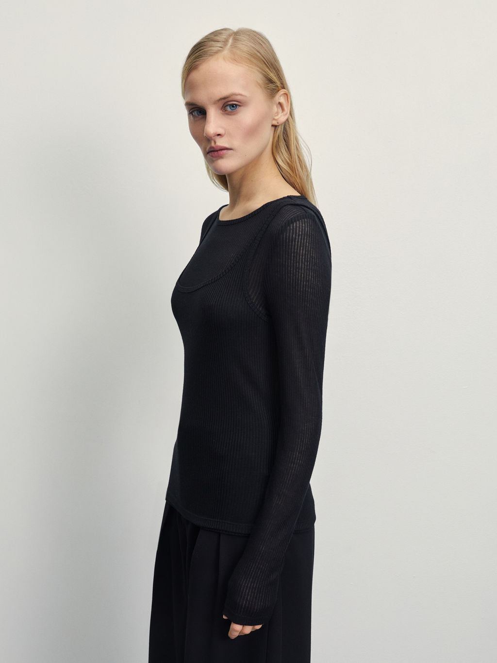 Двухслойный лонгслив в рубчик / Zarina  фото 4