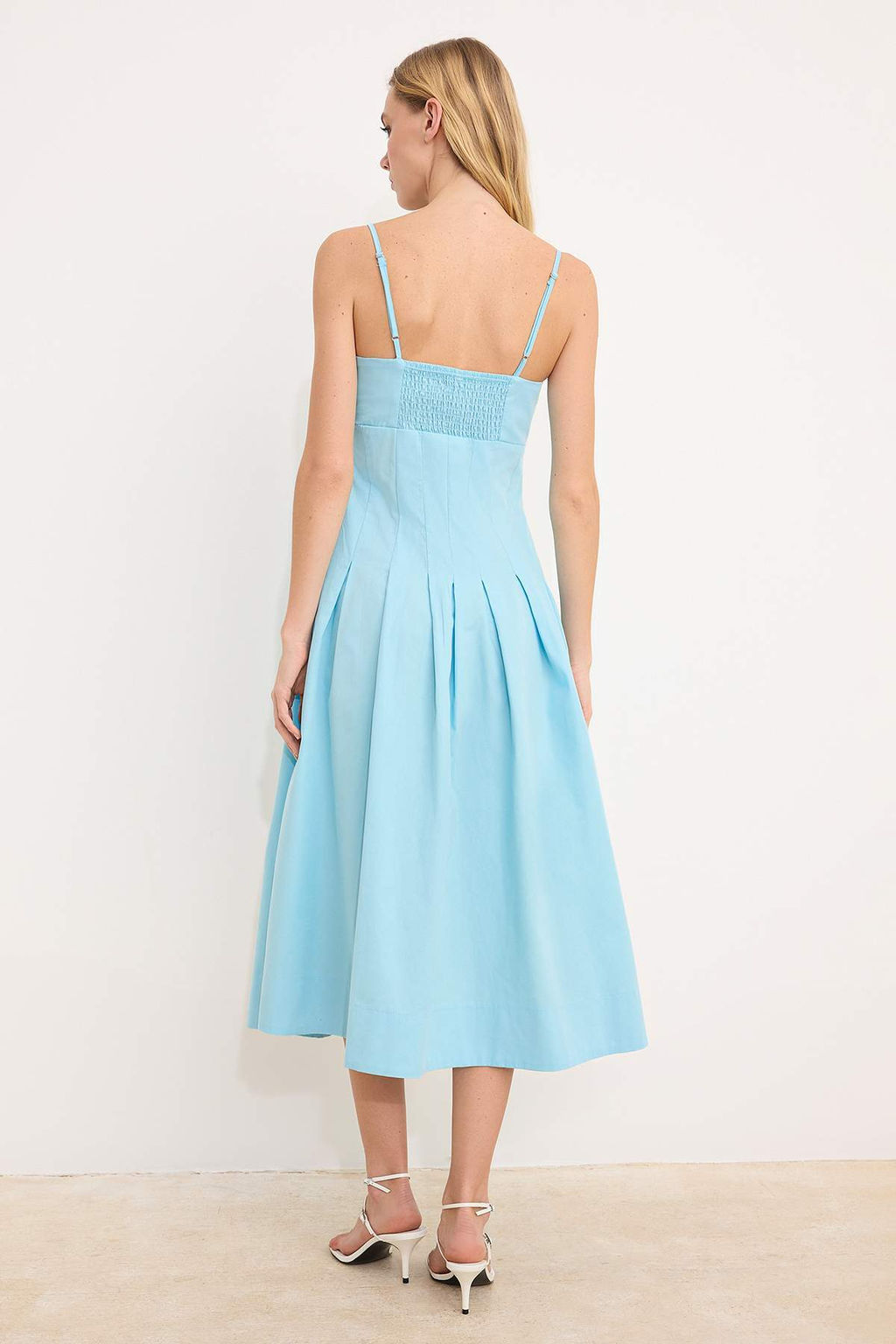 Ac?k Mavi Duz Midi Dokuma Elbise TWOSS26EL00090