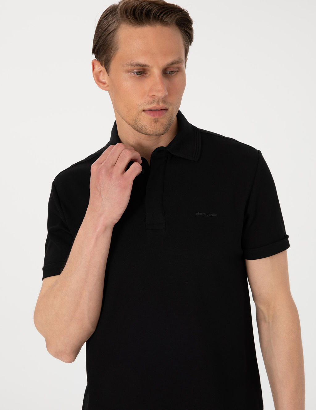 Siyah Slim Fit %100 Pamuk K_vr_lmaz Amerikan Pike Polo Yaka Basic Ti__rt - Pierre cardin фото 9