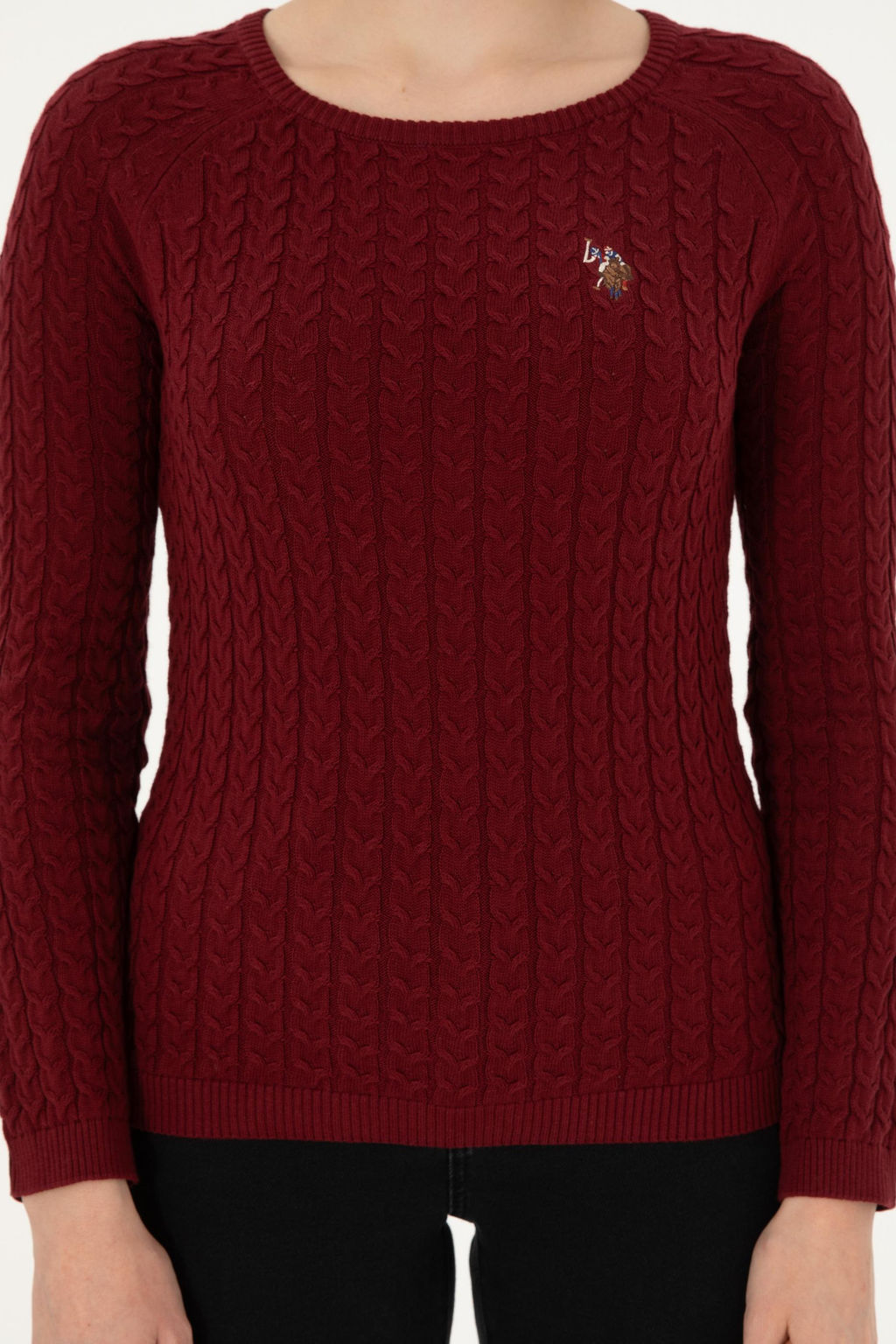 Женский бордово-красный базовый свитер с круглым вырезом Неожиданная скидка в корзине - U.s. polo assn фото 6