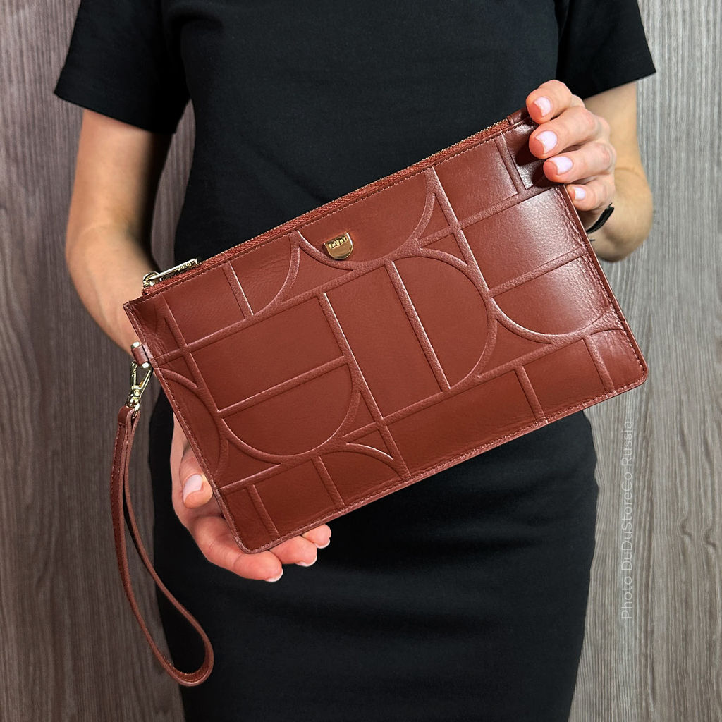 Итальянская кожаная женская сумочка-клатч DuDu серии Bogota | шоколадно-лиловый
