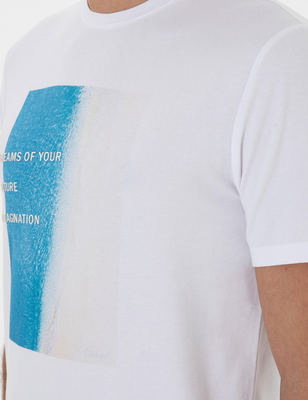 Beyaz Regular Fit Bisiklet Yaka Desenli T-shirt