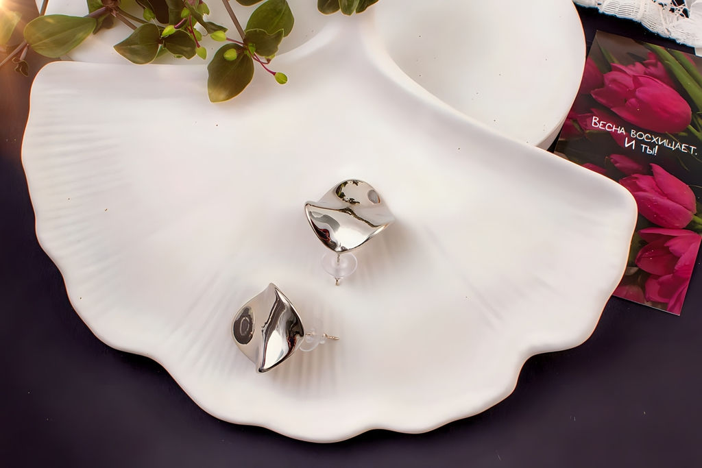 Серьги с эффектом мятого металла Круг  + Подарок