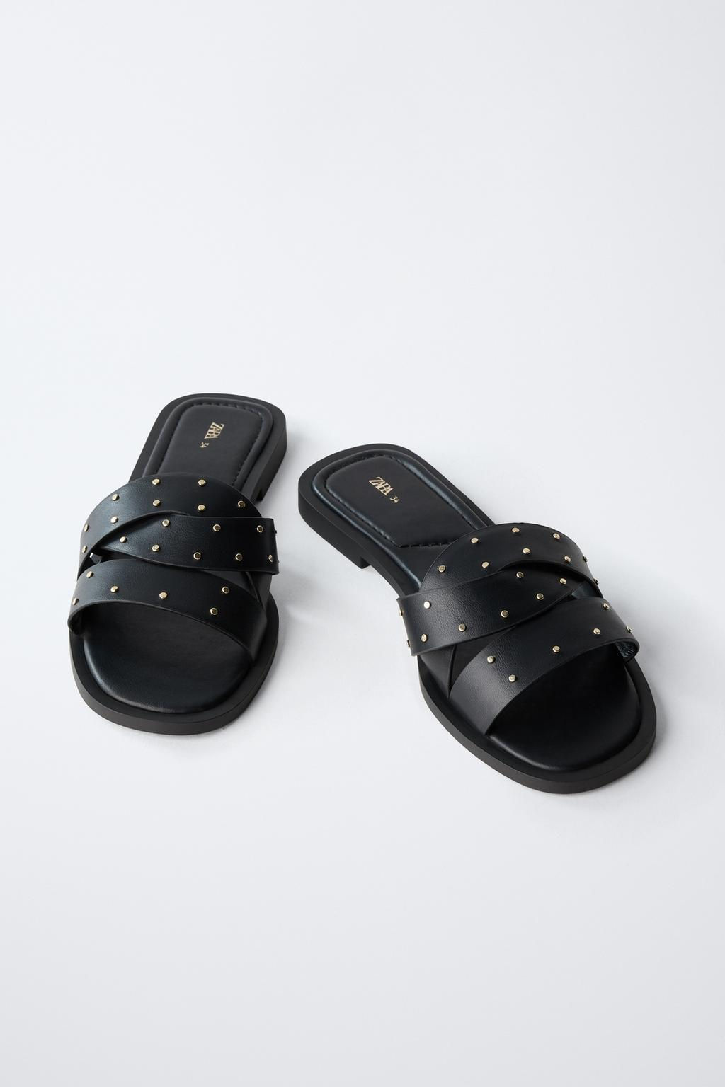 FLAT CRISS-CROSS SANDALS WITH STUDS - Zara фото 9
