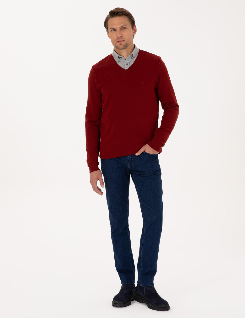 Kiremit Slim Fit V Yaka Basic Triko Kazak - Pierre cardin фото 4