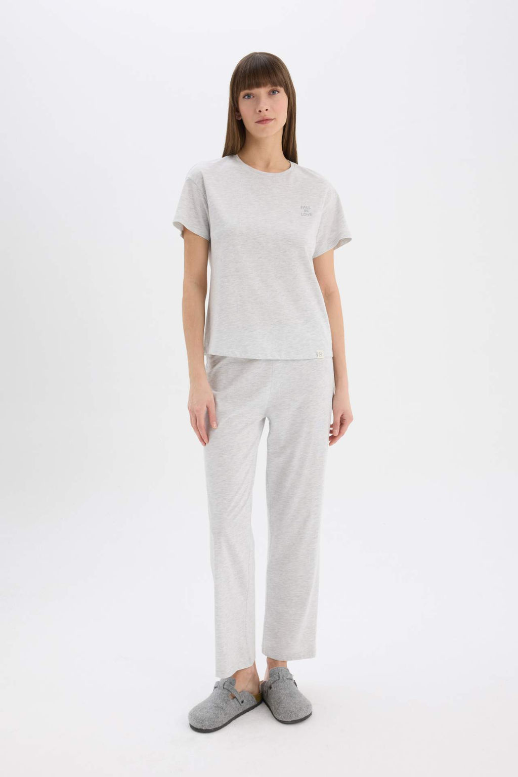 Fall in Love Pijama Tak?m? Regular Fit Bisiklet Yaka K?sa Kollu Ust Beli Lastikli Uzun Alt - Defacto фото 3