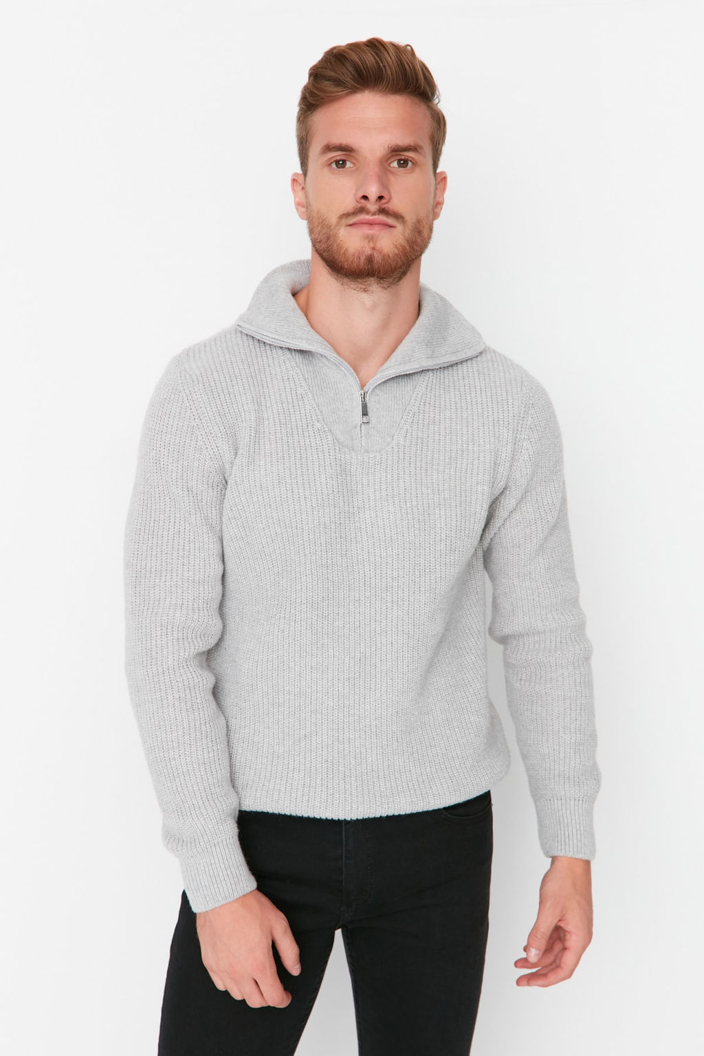 TRENDYOL MAN Ekru Regular Fit Yunlu Fermuarl? Bal?kc? Yaka Triko Kazak TMNAW22KZ0347 - Trendyolmilla фото 25