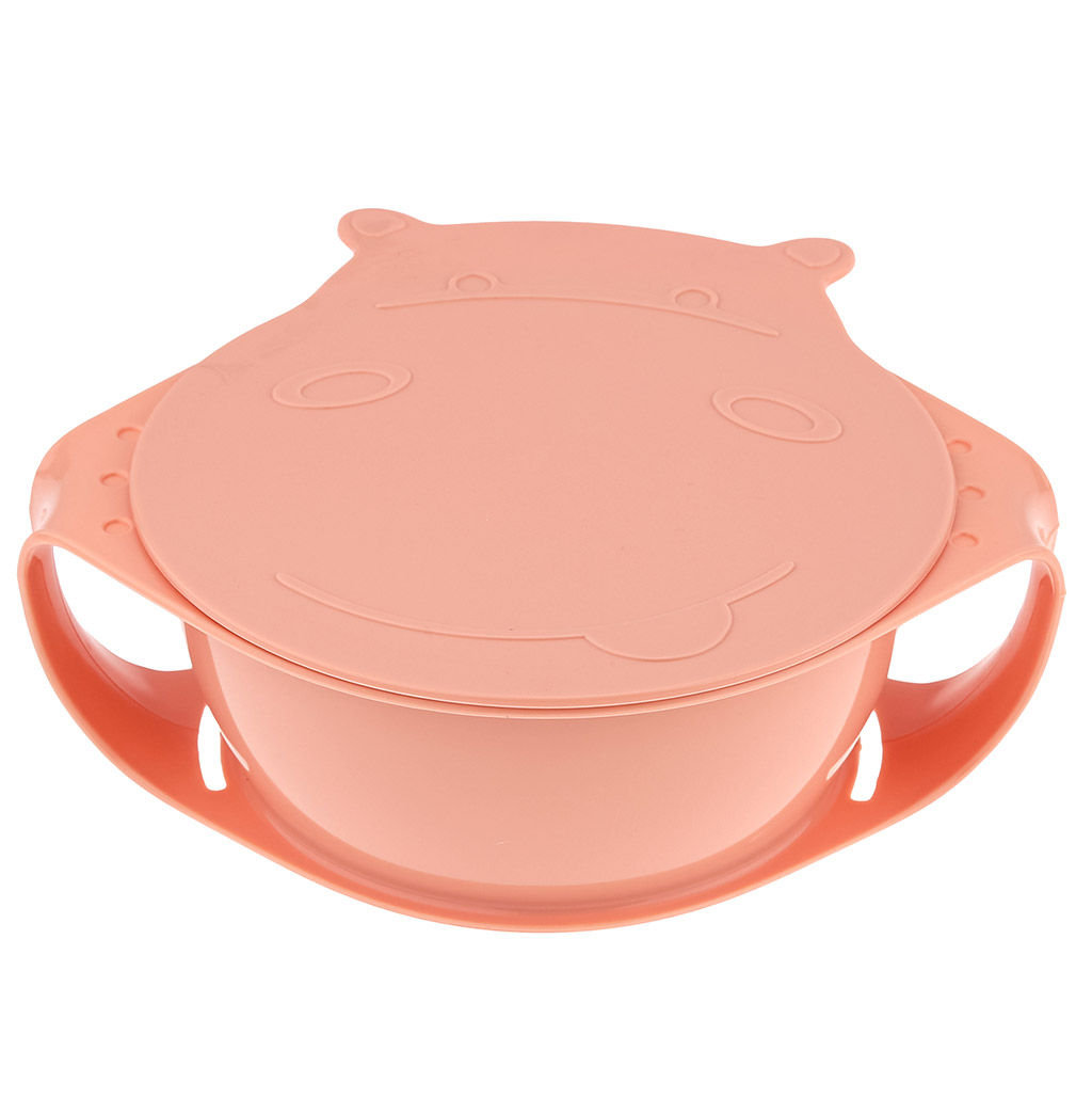 Lalababy Тарелка глубокая пластмассовая Play with Me Hello, Hippo! 450мл, 170х150х55мм, с крышкой, персиковая карамель (Россия) - Домашняя мода фото 2